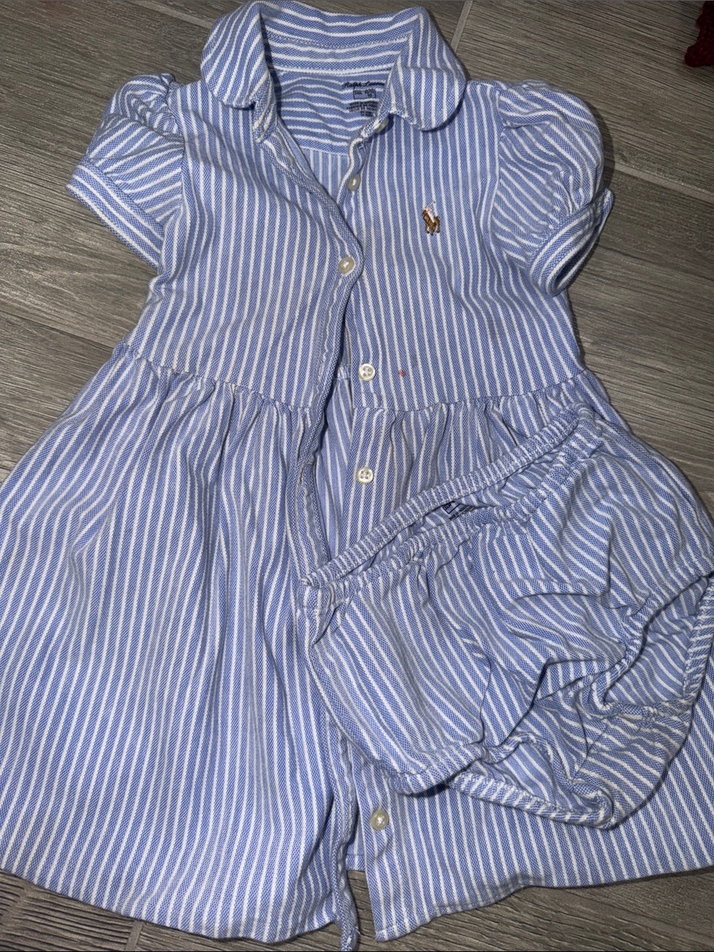 Ralph Lauren Blue and White Striped Shirt Dress with Bloomers 24M